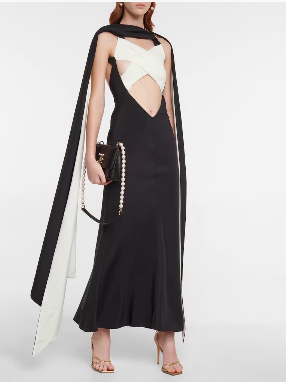 Rodarte Black and White Cutout Maxi Dress with Scarf Detail